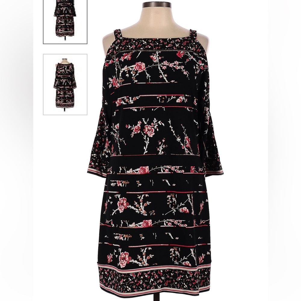White House Black Market Black Floral Cold-Shoulder Dress